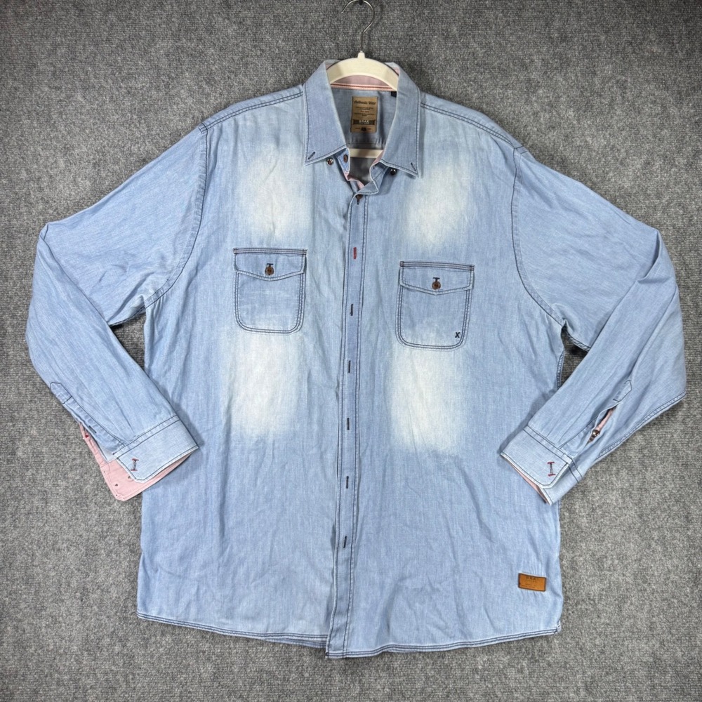 Brax Feel Good Mens XXL Light Wash Denim Look Long Sleeve Button Down Shirt